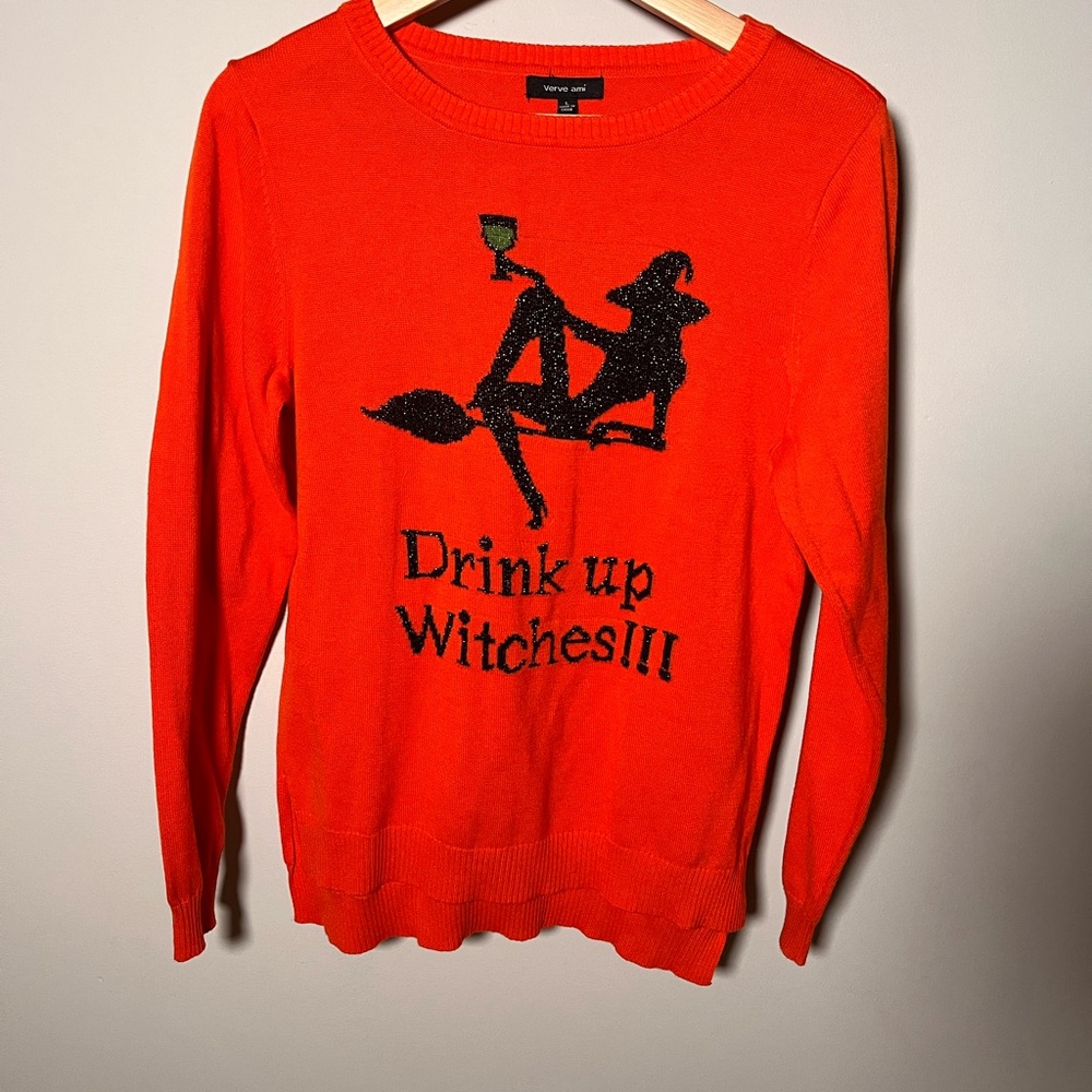 Verve Ami Vibrant Orange "Drink Up Witches" Graphic Sweater‎